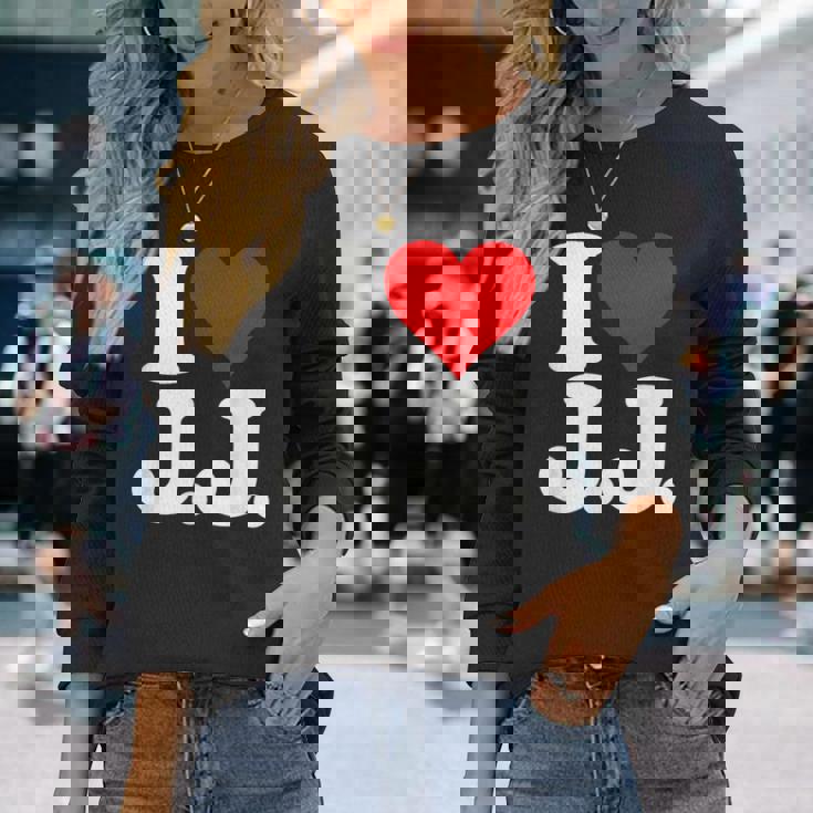I Love Heart JJ Jj J J イニシャル 長袖Tシャツ 彼女への贈り物