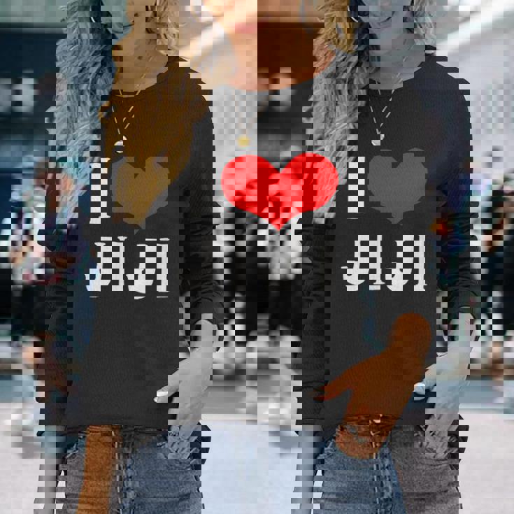 I Love Jiji 愛 ハート じーじ じいじ おじいさん 父の日 家族 家族写真 記念写真 おもしろ かわいい 長袖Tシャツ 彼女への贈り物