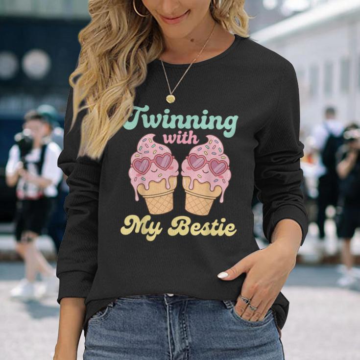 Twinning With My Bestie Matching Twins Day Ice Cream Long Sleeve T-Shirt Gifts for Her