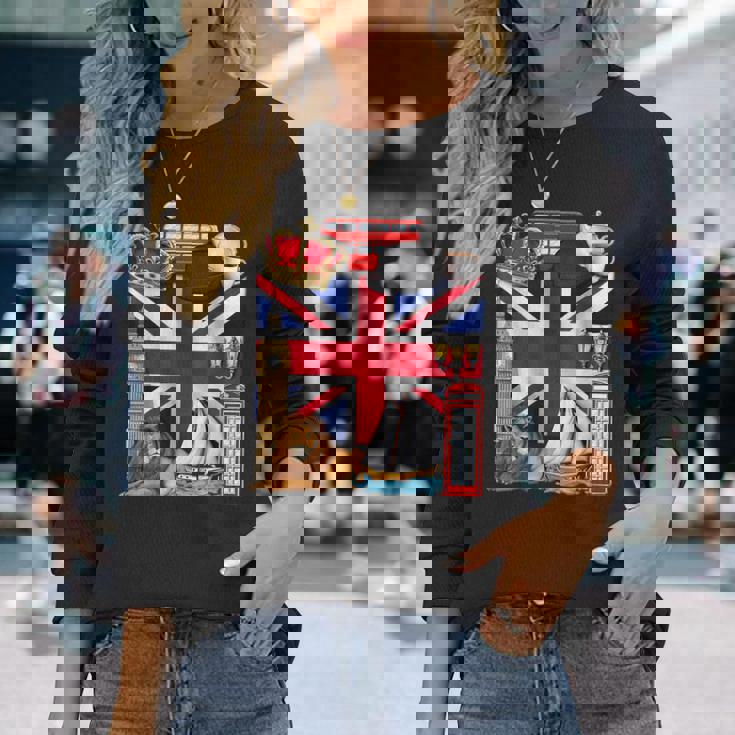 United Kingdom Flag British UK England British Roots Long Sleeve T-Shirt Gifts for Her