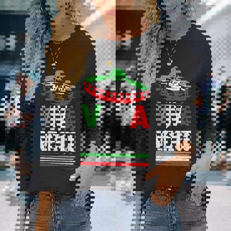 Viva Mexico 帽子デザイン メキシコ国旗カラー メキシコ人向け 長袖Tシャツ 彼女への贈り物