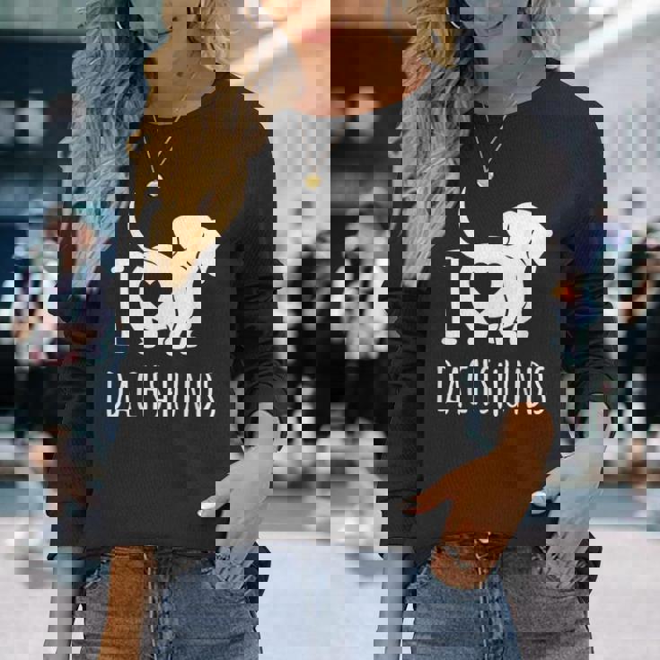 Wiener Dog ダックスフンド 犬 ペット愛好家 I Love Dachshunds 長袖Tシャツ 彼女への贈り物