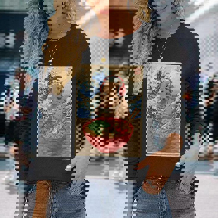 かわいい かわいい 日本人 ゲーマー 面白い ラーメン レトロ カピバラ 長袖Tシャツ 彼女への贈り物