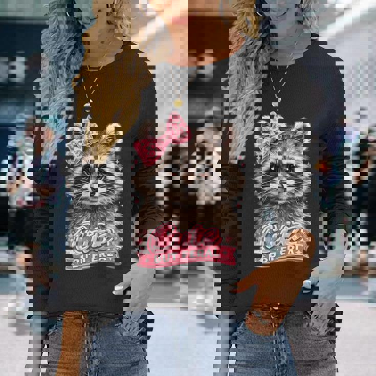 かわいいけど野生的な面白いアライグマの弓ミームかわいい動物のユーモア 長袖tシャツ 長袖Tシャツ 彼女への贈り物