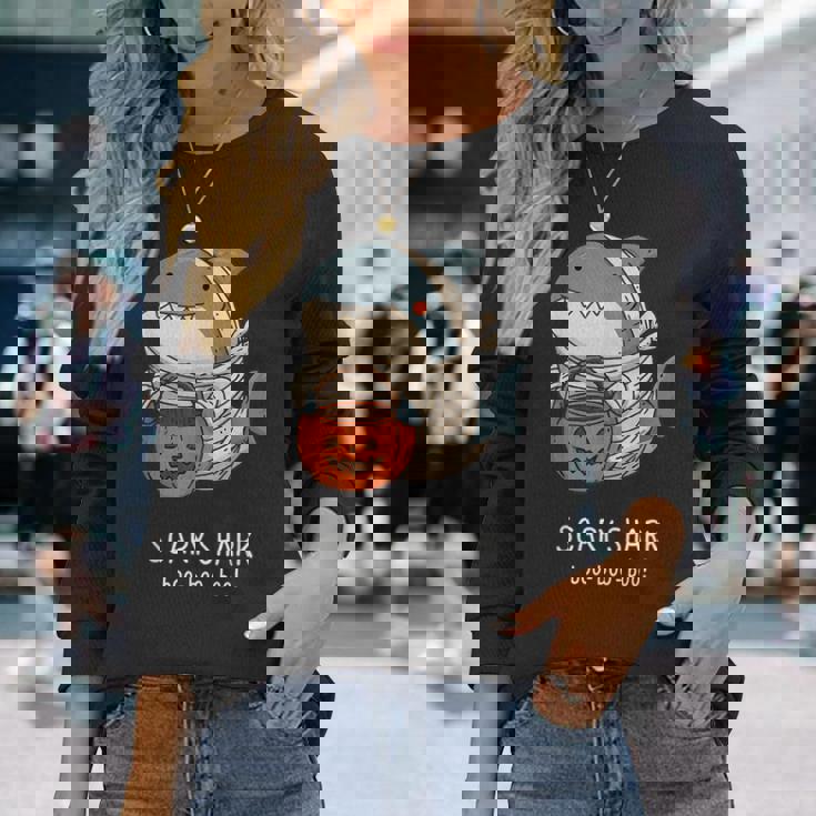 かわいいサメ ミイラ ハロウィン メンズ レディース キッズ おもしろサメ 長袖Tシャツ 彼女への贈り物