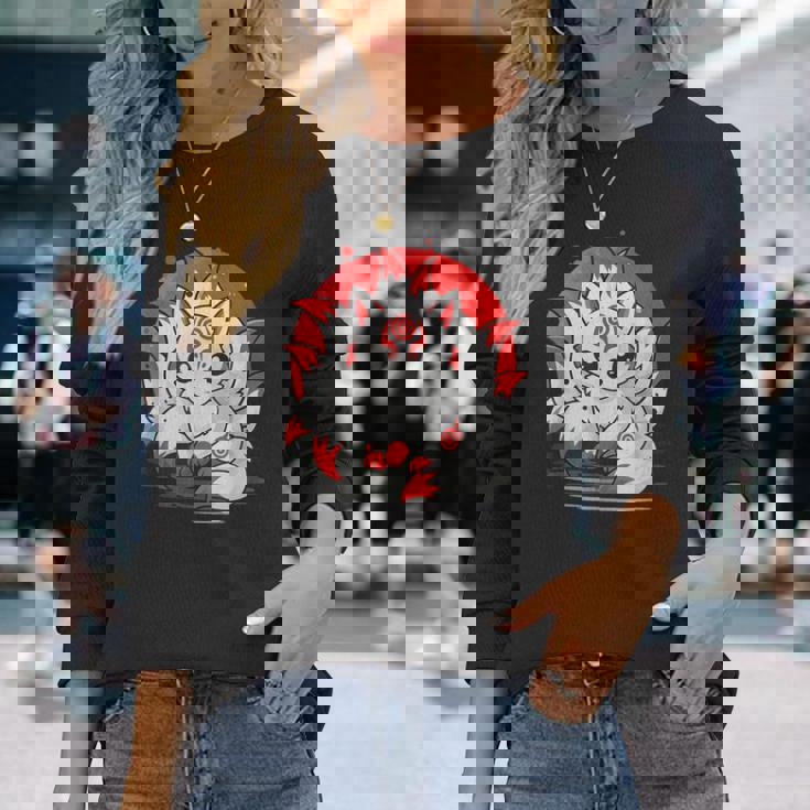 きつね 笑う キツネ 九尾 神話 動物 長袖Tシャツ 彼女への贈り物