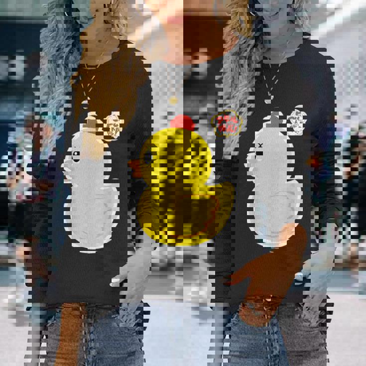 アヒル隊長ビッグプリント（横向き） 長袖Tシャツ 彼女への贈り物