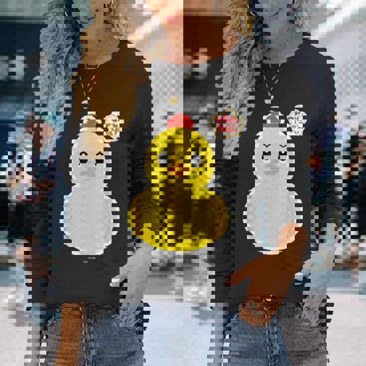 アヒル隊長ビッグプリント（正面） 長袖Tシャツ 彼女への贈り物