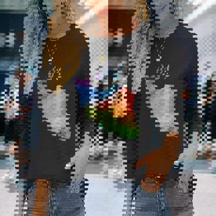 イランの地図 イランのカラフルな地図 水彩イラスト 長袖Tシャツ 彼女への贈り物