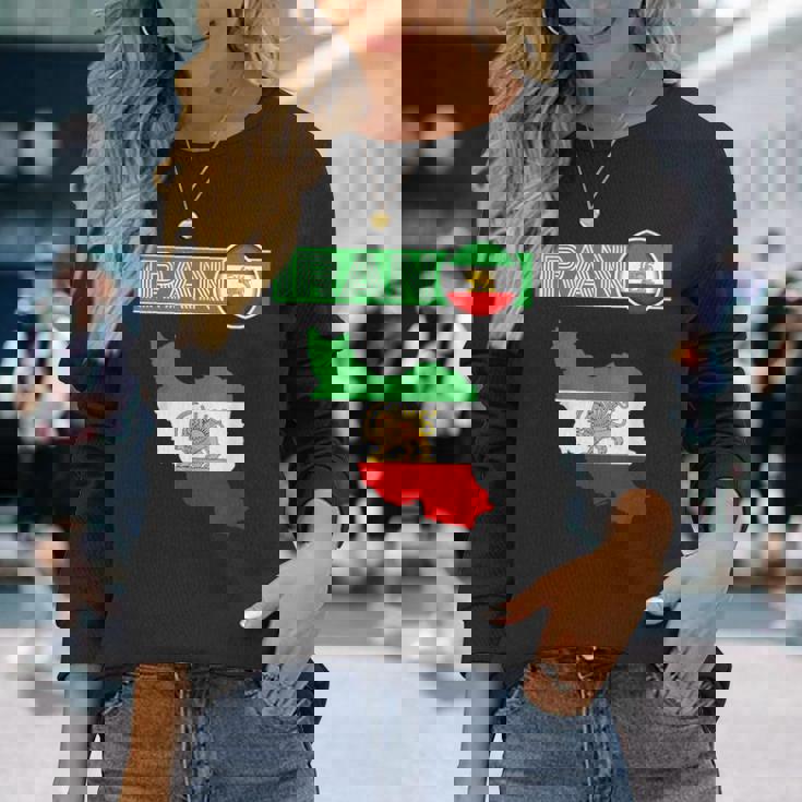 イランライオン太陽旗、イラン地図、イラン、イランの旗、イランの旗。 長袖Tシャツ 彼女への贈り物