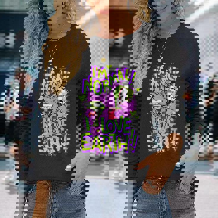 インベーダージムアイムノーマルアイラブアースデイ 長袖Tシャツ 彼女への贈り物