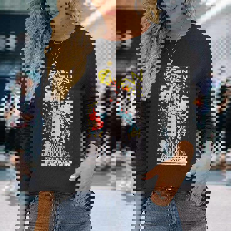 オリジナルのrider Waite Deckからのタワービンテージタロットカード 長袖Tシャツ 彼女への贈り物