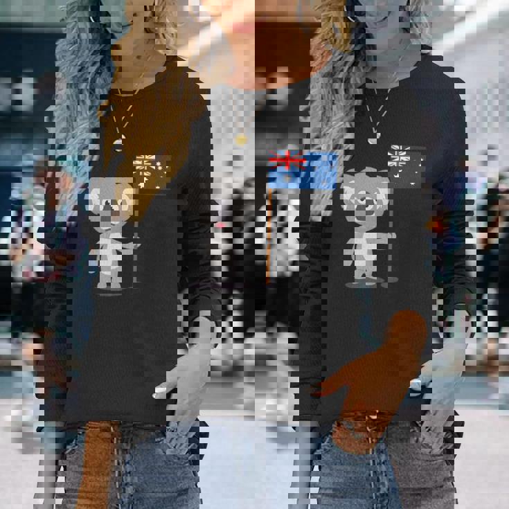 オーストラリアのコアラ オーストラリア国旗 長袖Tシャツ 彼女への贈り物