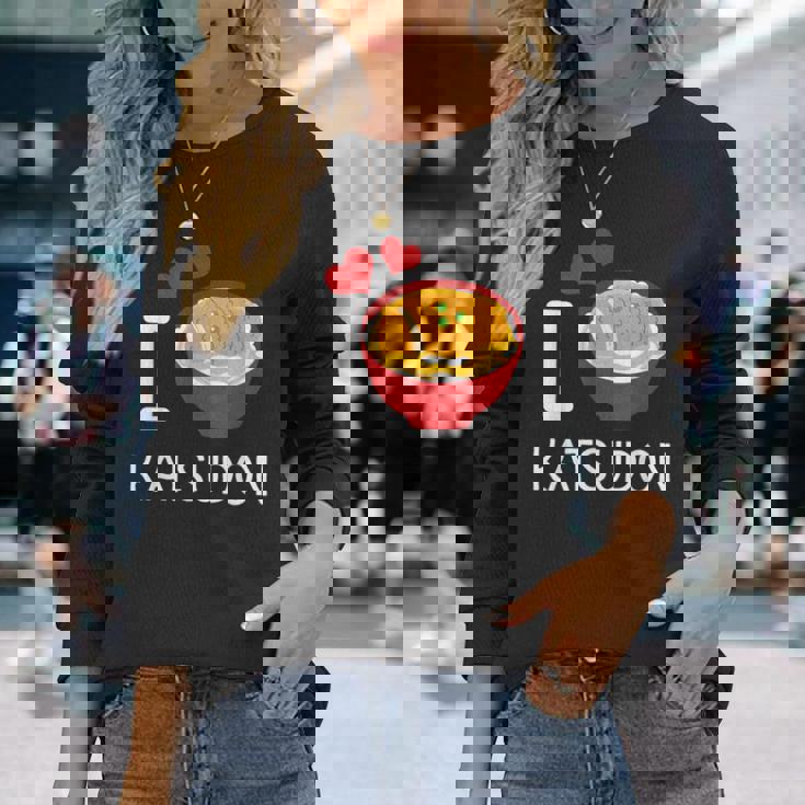 カツ丼を食べるのが大好き ご飯 カツ丼 長袖Tシャツ 彼女への贈り物