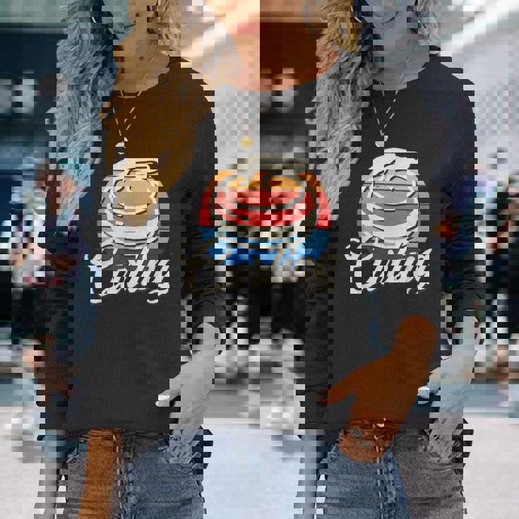 カーリング レトロ ヴィンテージ カーリングストーン 長袖Tシャツ 彼女への贈り物