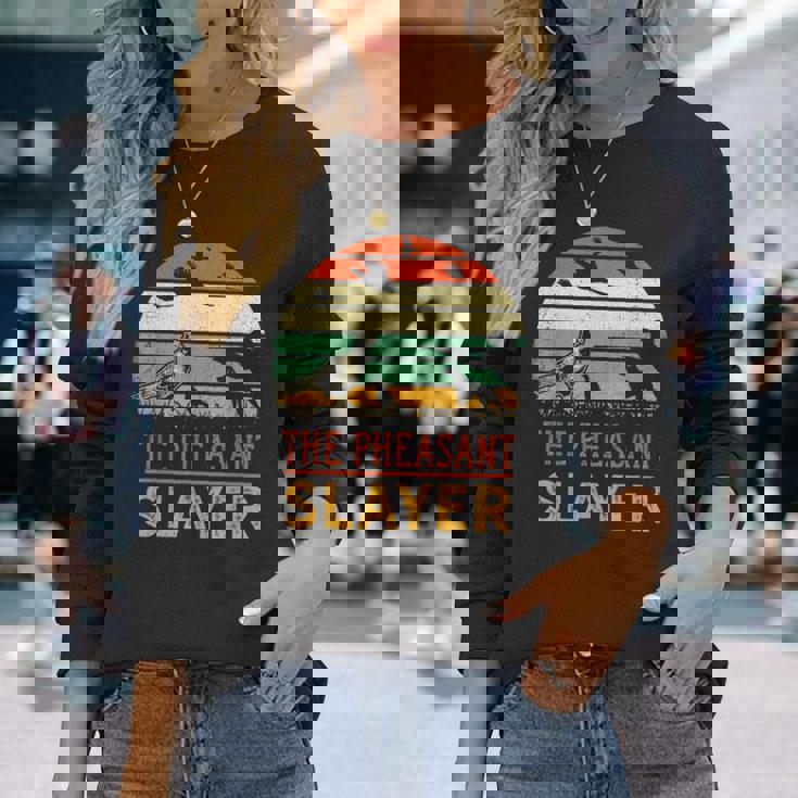キジの鳥狩り 面白いスレイヤーハンターレトロヴィンテージ 長袖Tシャツ 彼女への贈り物