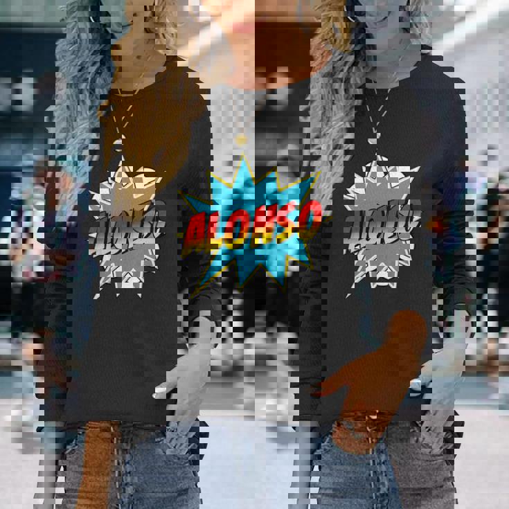 キッズ 男の子 アロンソ 名前 コミック 本 スーパーヒーロー 長袖Tシャツ 彼女への贈り物