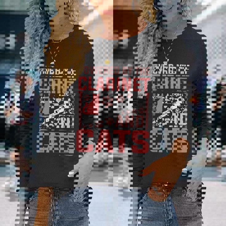 クラリネットとキャッツの面白いクラリネットプレーヤーがパワーアップ。 長袖Tシャツ 彼女への贈り物