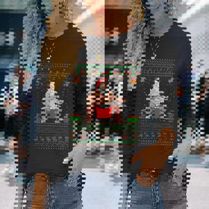 クリスマスセータースタイル サンタ相撲 アグリークリスマス 長袖tシャツ 長袖Tシャツ 彼女への贈り物