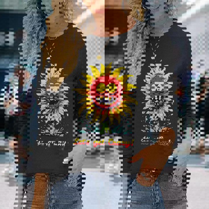 クレイジー クレイジー 面白い ひまわり 長袖Tシャツ 彼女への贈り物