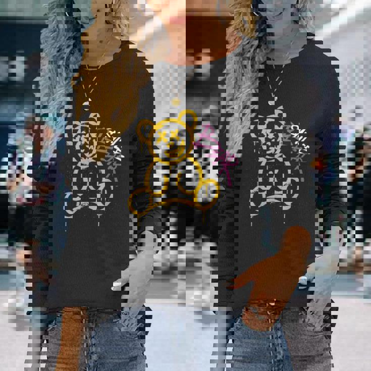 グラフィティベア グラフィティ テディベア 笑うクマ スマイルベア 長袖Tシャツ 彼女への贈り物