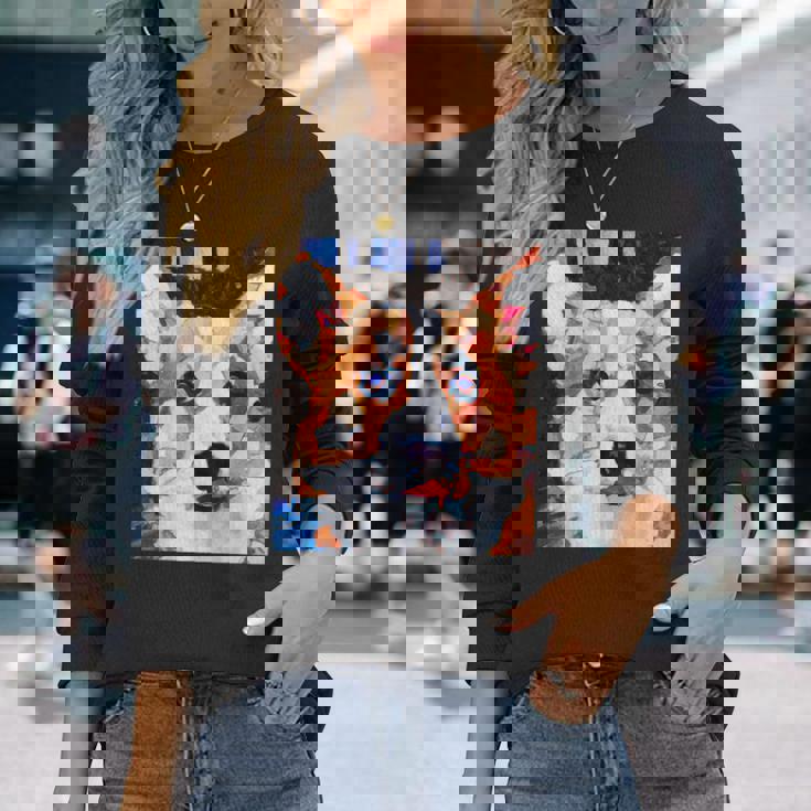 コーギー・ポートレート キュビズム・アート 長袖Tシャツ 彼女への贈り物