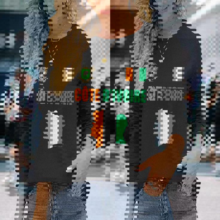 コートジボワール国旗 コートジボワール地図 長袖Tシャツ 彼女への贈り物