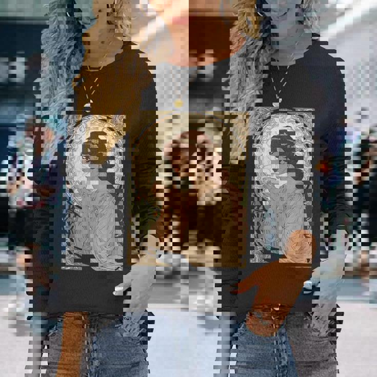 コーヒー好きのミュシャ風のアールヌーボー 長袖Tシャツ 彼女への贈り物