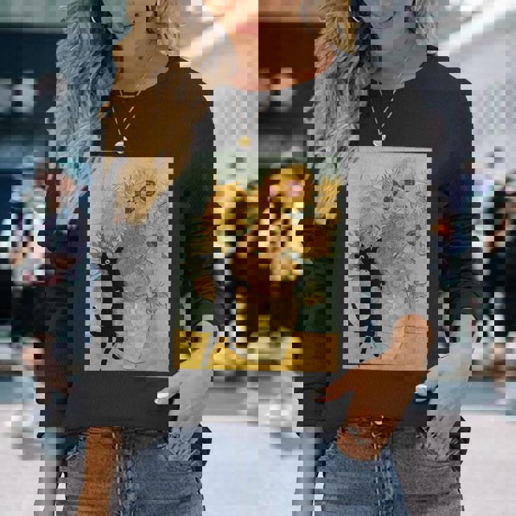 ゴッホ ひまわり 面白い 猫 アート 絵画 長袖Tシャツ 彼女への贈り物