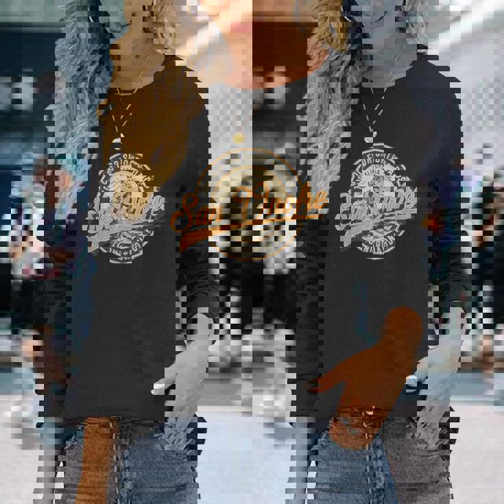 サンオノフレ ロングボードのみのレトロ ウェーブ サーフィン 長袖Tシャツ 彼女への贈り物