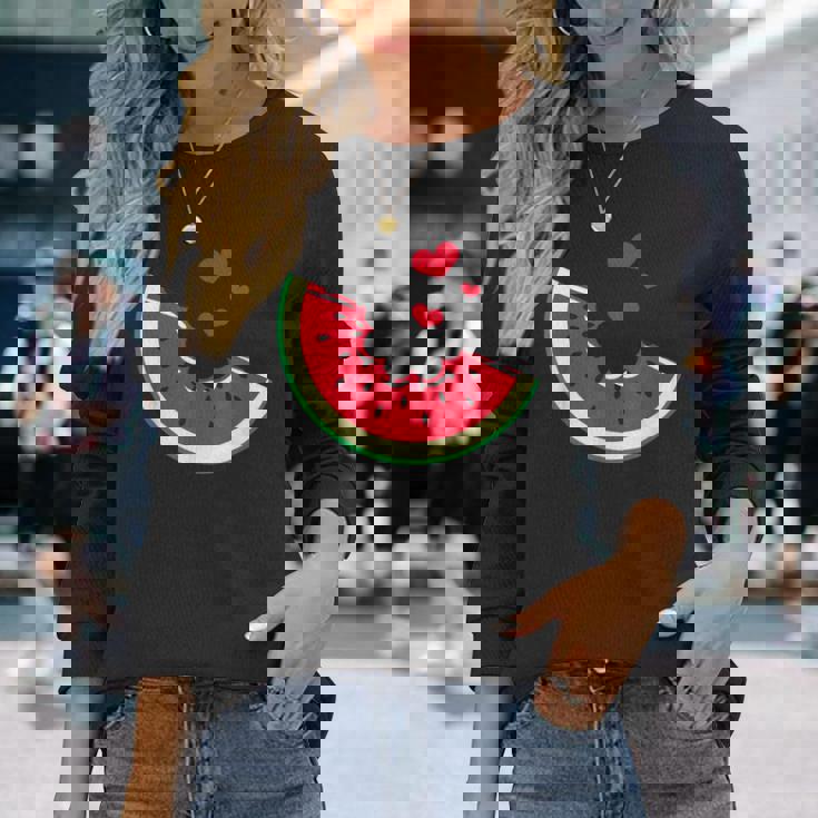 スイカ スライス メロン 夏休み シーズン フルーツ愛好家 長袖Tシャツ 彼女への贈り物