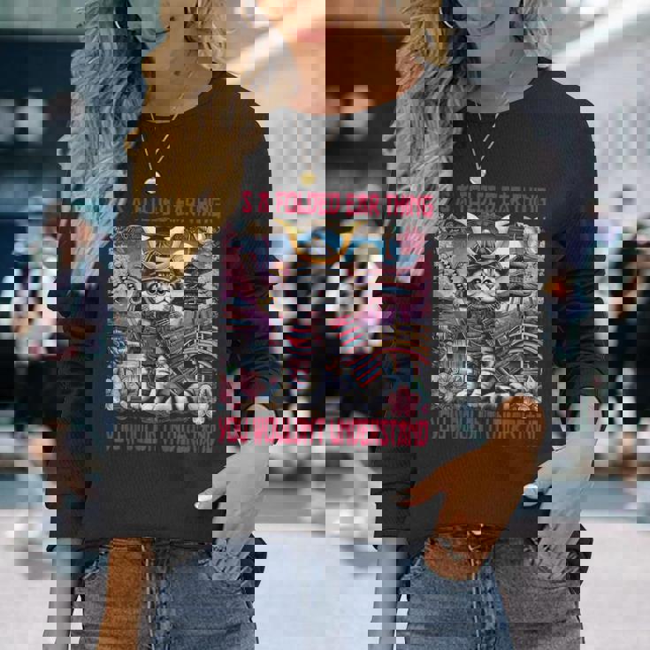 スコティッシュフォールド 耳 折れ 侍風景 長袖Tシャツ 彼女への贈り物