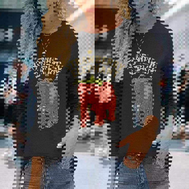 ストロベリーエレファント 面白いイタリアンブレインロットゲームミーム 長袖Tシャツ 彼女への贈り物