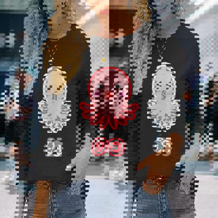 タコ【どうぶつフレンズ】蛸 水族館 ゆるくて かわいい 面白 動物 キャラクター 長袖Tシャツ 彼女への贈り物