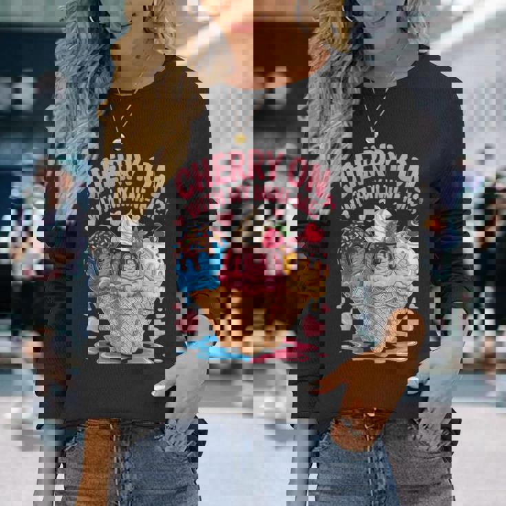 チェリー・オン・ウィズ・マイ・ミニ・ミー・アイスクリーム・ラブ 長袖Tシャツ 彼女への贈り物