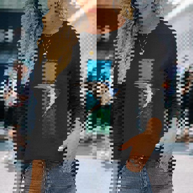 ツバメ鳥のグラフィック 長袖Tシャツ 彼女への贈り物