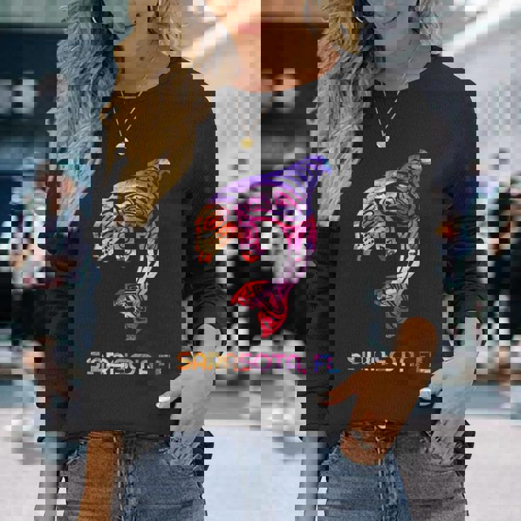 トライバル サラソタ オルカ キラー クジラ ネイティブアメリカン 長袖Tシャツ 彼女への贈り物