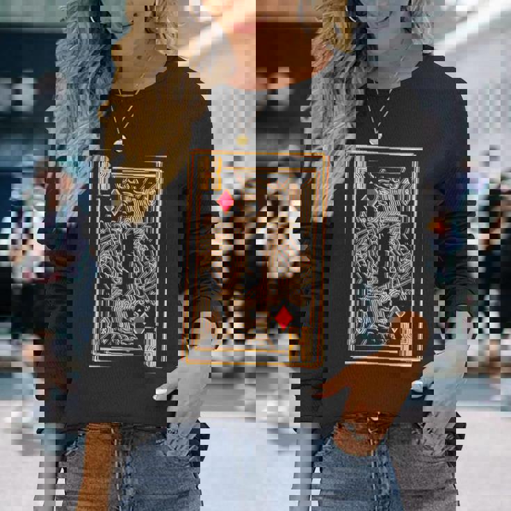 トランプ レトロ ダイヤモンド キング 長袖Tシャツ 彼女への贈り物