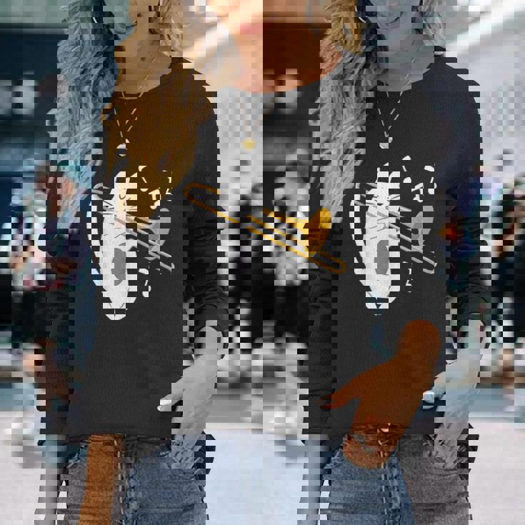 トロンボーン奏者 猫 トロンボーン奏者 音楽好き 長袖Tシャツ 彼女への贈り物