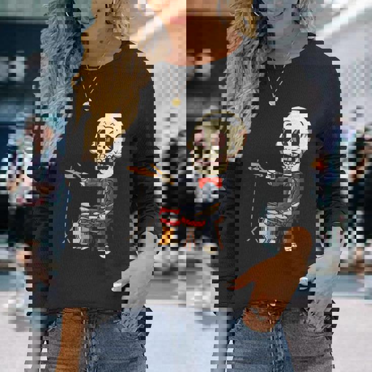 ドラミング スケルトン ドラム プレーヤー ドラマー パーカッション ドラム 長袖tシャツ 長袖Tシャツ 彼女への贈り物