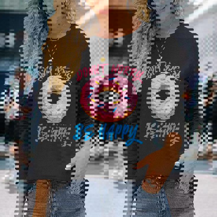 ドーナツ 悩み幸せになる 生地 デザート 幸福 スナック ドーナツ 長袖Tシャツ 彼女への贈り物