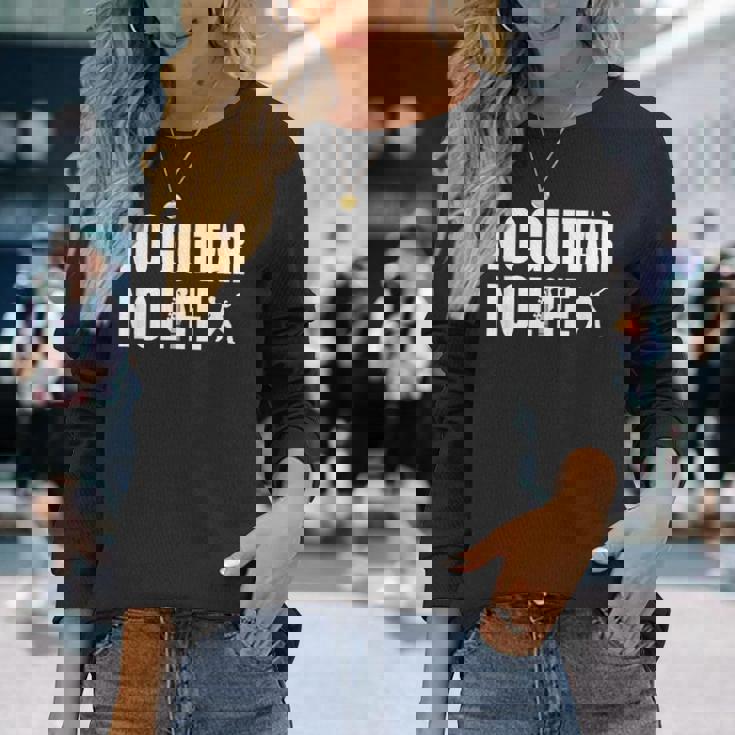 ノーギターノーライフ ギター好き ギター エレキギター ポップ音楽 ロック音楽 軽音部 バンド 長袖Tシャツ 彼女への贈り物