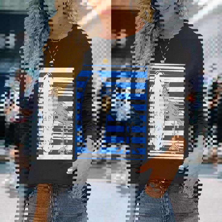 ハシビロコウさん 『サーフサイド・ボーダー』【どうぶつフレンズ】 サーファー／サーフボード 夏・面白 長袖Tシャツ 彼女への贈り物