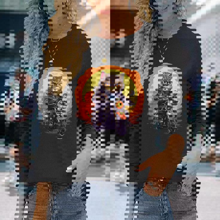 バイカー エキゾチック ショートヘア 猫 乗馬 オートバイ 長袖Tシャツ 彼女への贈り物