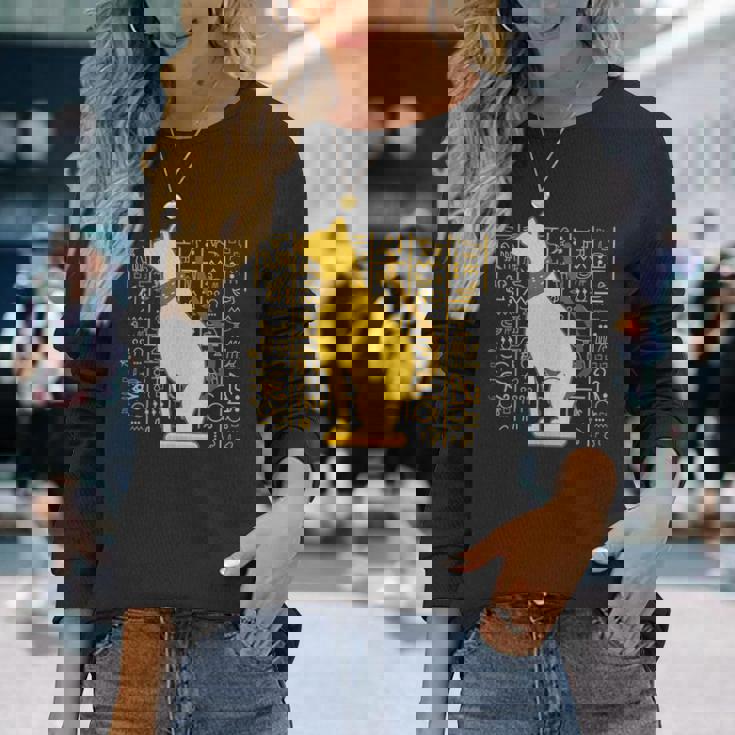 バステット 古代エジプト 猫 神 ヒエログリフ グラフィックアート 恋人 長袖Tシャツ 彼女への贈り物