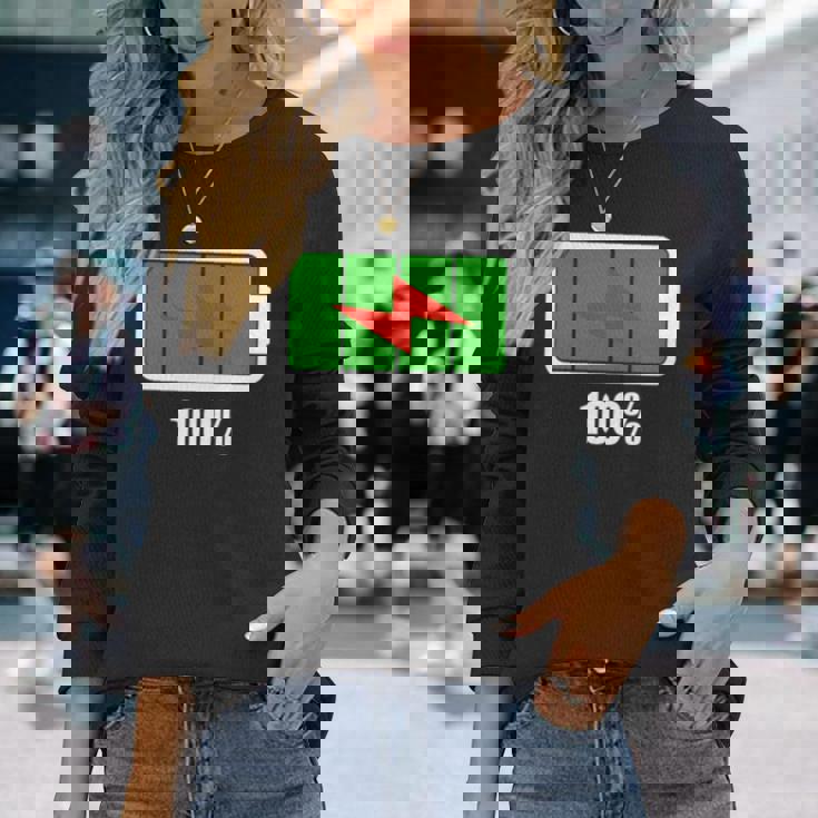 バッテリー100シャツ残量バッテリーフルパワーバッテリーフル。 長袖tシャツ 長袖Tシャツ 彼女への贈り物