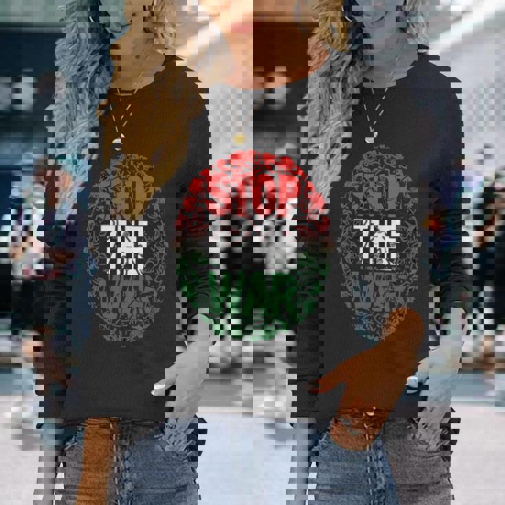 パレスチナ国旗 アラビア語タイポグラフィ パレスチナ国旗 長袖tシャツ 長袖Tシャツ 彼女への贈り物