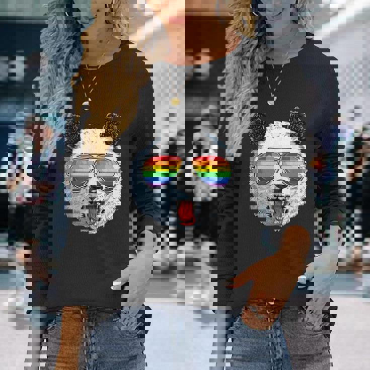 パンダ ゲイプライド Lgbt レインボーフラッグ サングラス Lgbtqギフト 長袖Tシャツ 彼女への贈り物