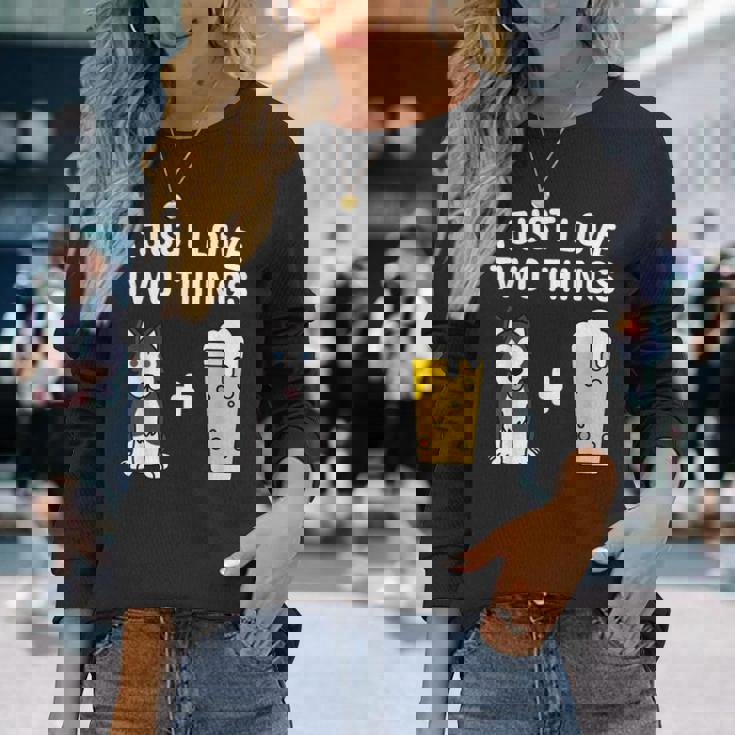 ビールシベリアン・ハスキー犬 長袖Tシャツ 彼女への贈り物