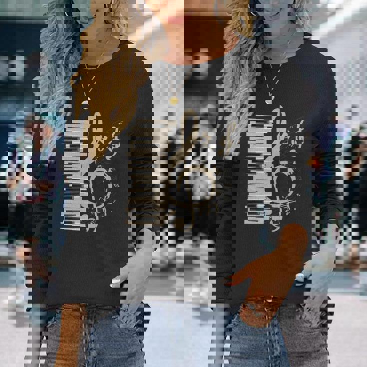 ピアノ音部記号 音楽ギフト ト音記号 ピアノ 長袖tシャツ 長袖Tシャツ 彼女への贈り物